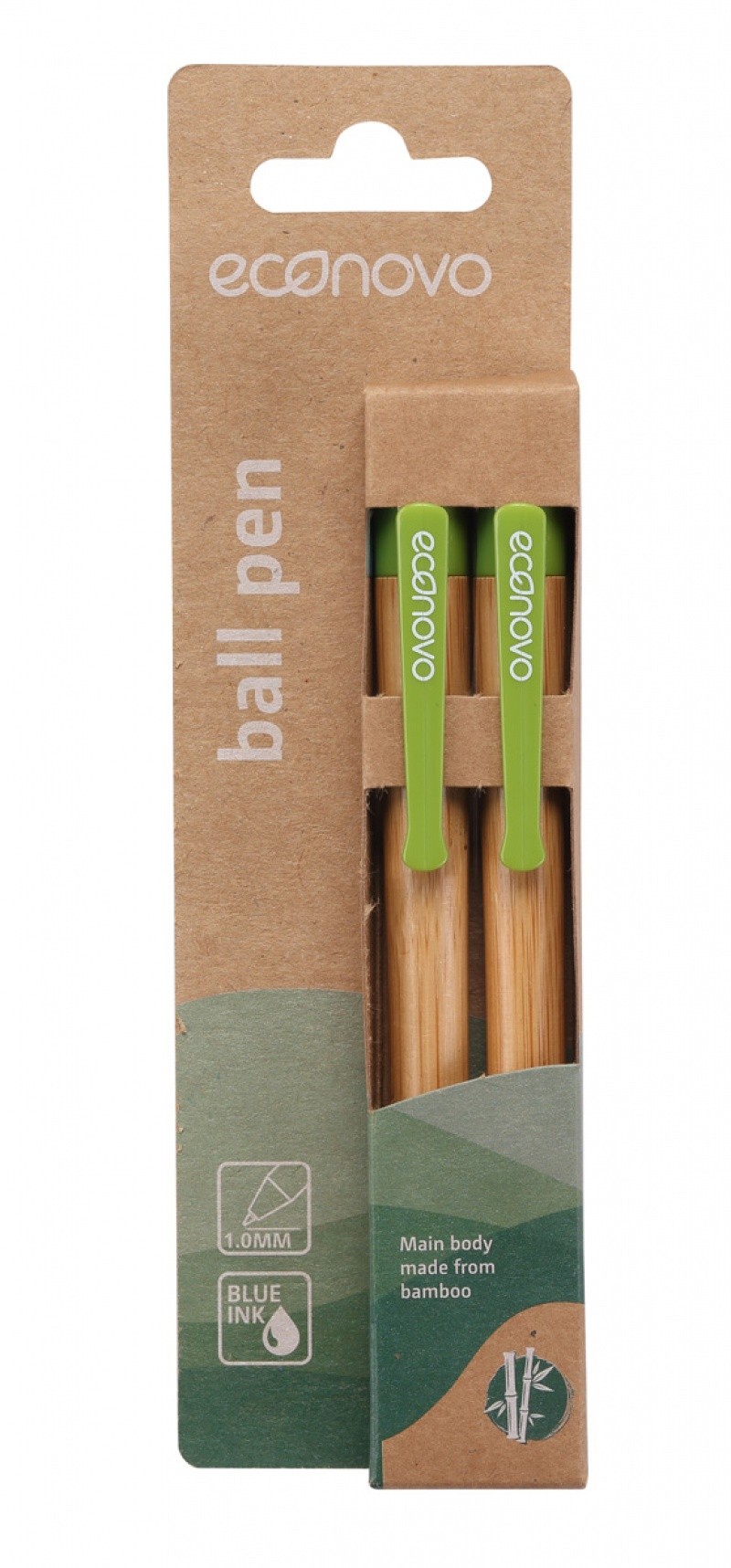 BALL PEN, ECONOVO, MAIN BODY 100% BIODEGRADABLE BAMBOO, 1,0MM, BLUE, 2 PCS